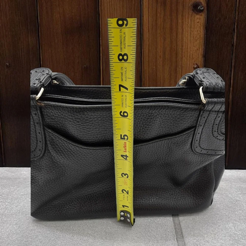 Vintage Covington Black Leather Shoulder Bag Scallop Front Pocket - Picture 12 of 15